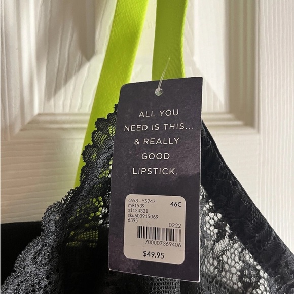 Cacique Black Lace Bralette with Bright Yellow Straps 46C - Picture 4 of 6